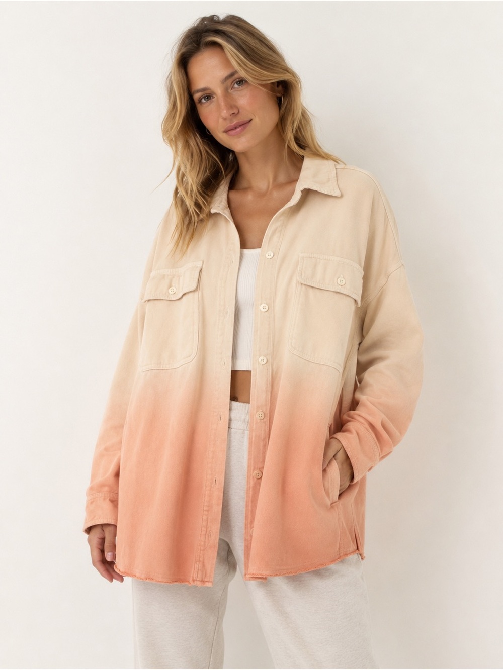 OFFLINE by Aerie Ombré Fleece Shacket Oversized Button Front Shirt Jacket XL NWT